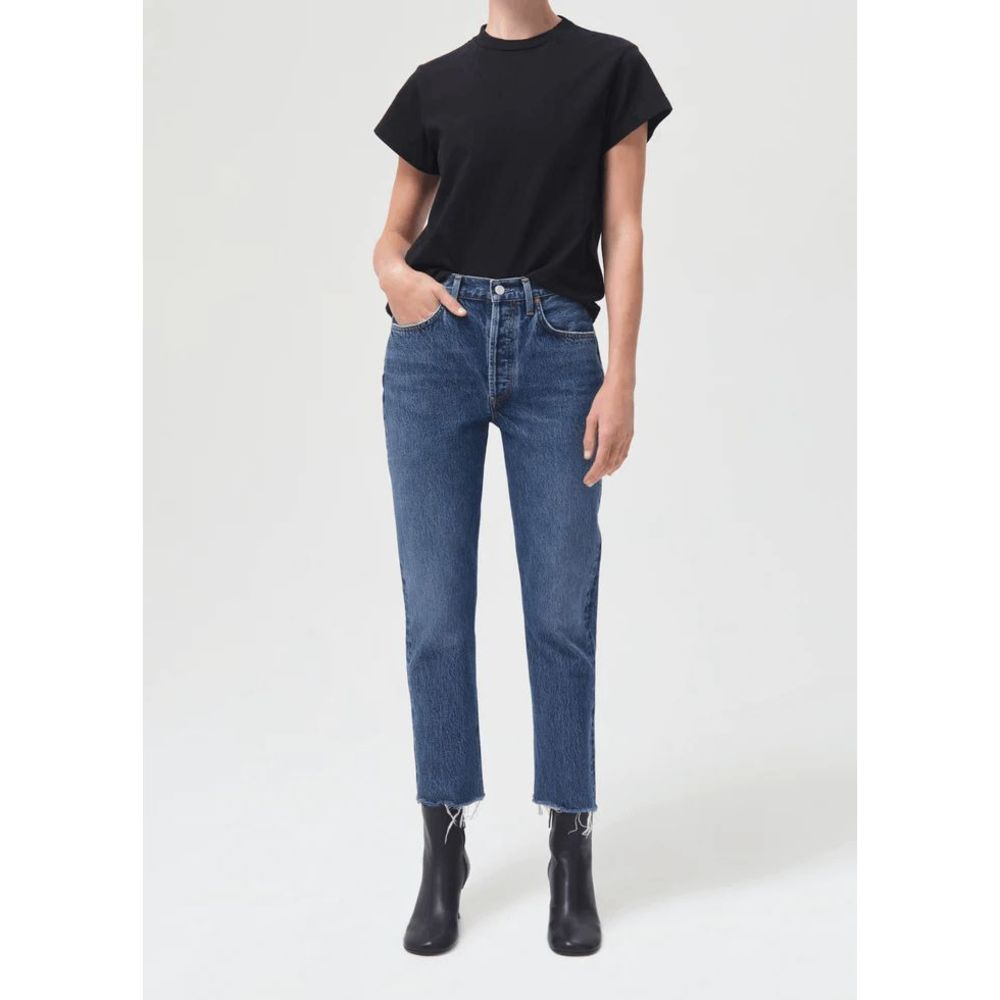 Agolde Dark Wash Blue Denim Riley High Rise Straight Crop Jeans Women's Size 31